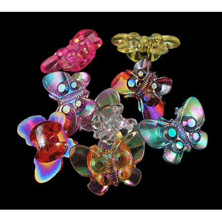 Honeyhandy Kawaii Kid's Garment Accessories Transparent AB Color Acrylic Butterfly Sewing Shank Buttons, Mixed Color, about 15.5mm long, about 21.5mm wide, 9mm thick, hole: 3mm