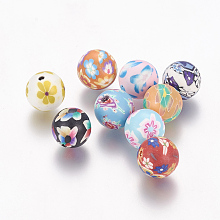 Honeyhandy Handmade Polymer Clay Beads, Round, Mixed Color, about 12mm in diameter, hole: 2mm