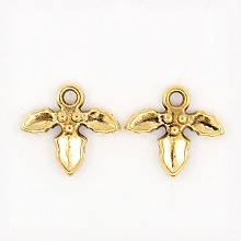 Honeyhandy Tibetan Style Alloy Charms, Mistletoe/Holly Leaf, Antique Golden, Lead Free & Cadmium Free, 14x12.5x2.5mm, Hole:2mm