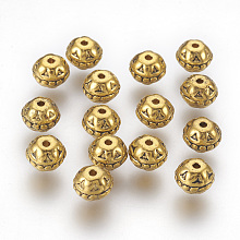 Honeyhandy Tibetan Style Alloy Beads, Lead Free & Cadmium Free, Round, Antique Golden Color, 8mm in diameter, 7mm thick, hole: 1.5mm