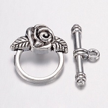 Tibetan Style Toggle Clasps, Lead Free and Cadmium Free, Antique Silver, Size: Flower: 18mm wide, 19mm long, Bar: 4mm wide, 24mm long, hole: 2mm