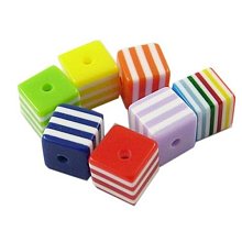 ARRICRAFT 200pcs Assorted Color Cube Resin Beads Acrylic Resin Cube Stripe Beads for jewelry Making, about 8mm*8mm*8mm, hole: 1.5mm