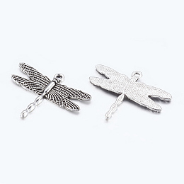Honeyhandy Alloy Pendants, Lead Free and Cadmium Free, Antique Silver, Dragonfly, about 28mm long, 35.5mm wide, 2mm thick, hole: 1.5mm