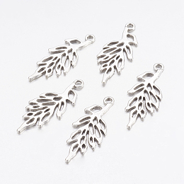 Honeyhandy Alloy Pendants, Lead Free and Cadmium Free, Leaf, Antique Silver, 29mm long, 11mm wide, 1mm thick, hole: 1mm