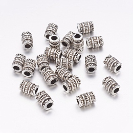 Honeyhandy Tibetan Style Alloy Beads, Lead Free and Cadmium Free, Column, Antique Silver, about 5mm in diameter, 7mm long, Hole: 2.7mm