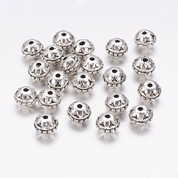 Honeyhandy Tibetan Style Alloy Beads, Round, Lead Free & Cadmium Free, Antique Silver, about 8mm in diameter, 7mm thick, hole: 1.5mm