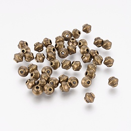 Honeyhandy Tibetan Style Spacer Beads, Bicone, Alloy Spacer Beads, Lead Free & Cadmium Free, Antique Bronze Color, 5mm in diameter, 4.5mm thick, hole: 1mm