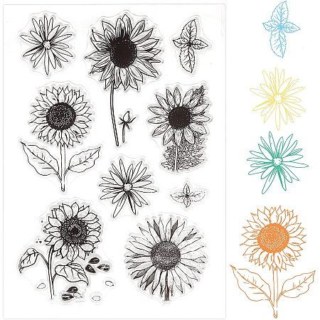 GLOBLELAND Sunflowers Clear Stamp Silicone Stamp Cards Leaves Stamp Transparent Seals for Card Making Decoration and DIY Scrapbooking