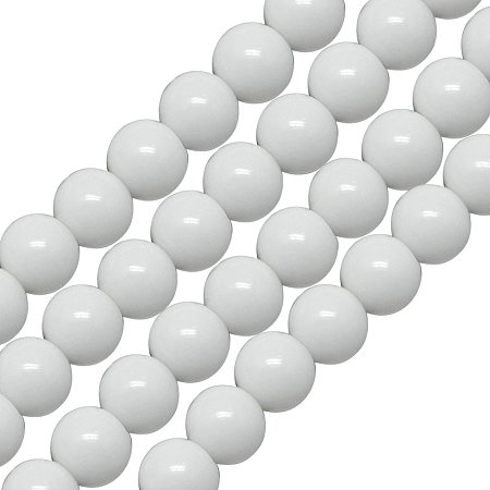 NBEADS 50 Strands Glass Beads Strands, Round, White, 8mm, Hole: 1mm; about 40pcs/strand, 11~12