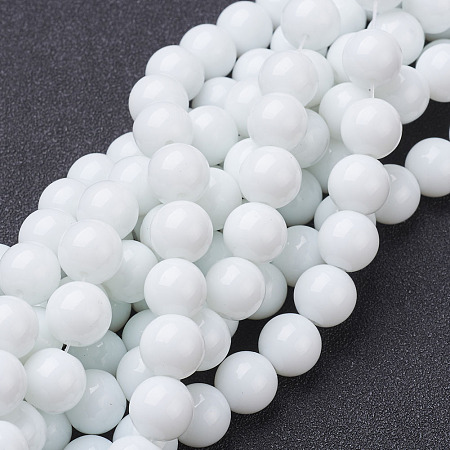 Honeyhandy Glass Beads Strands, Imitation Jade, Round, White, about 10mm in diameter, hole: 1mm, 31pcs/strand, 11 inch