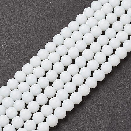 Honeyhandy Round White Glass Beads Strands, 8mm, Hole: 1mm, about 40pcs/strand, 11~12 inch