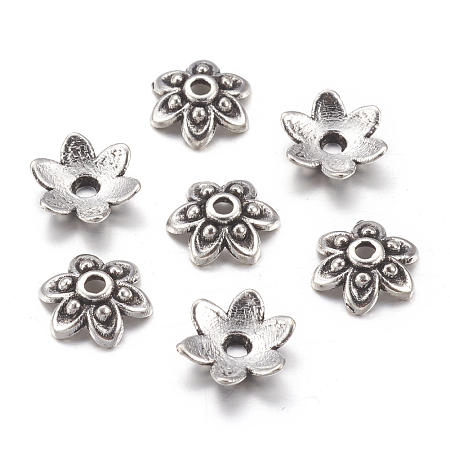 ARRICRAFT Tibetan Style Alloy Bead Caps, Lead Free and Cadmium Free, Round, Antique Silver, about 9mm in diameter, 3mm thick, hole: 1mm