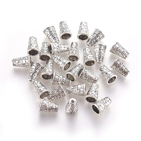 ARRICRAFT Tibetan Style Alloy Bead Cone, Lead Free and Cadmium Free, Tube, Antique Silver, about 7mm wide, 10mm long, hole: 2mm, Inner Diameter: 5mm