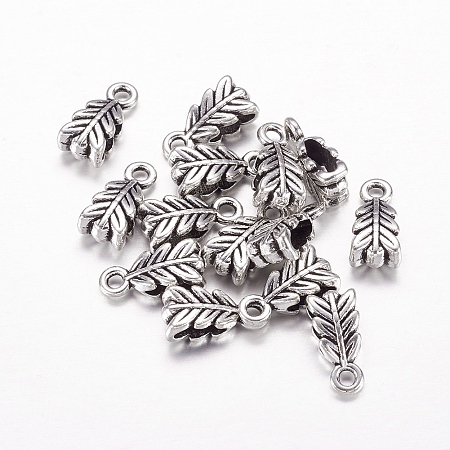 Honeyhandy Tibetan Style Tube Bails, Loop Bails, Bails Bead, Lead Free and Cadmium free, Leaf, Antique Silver, 14mm long, 6.5mm wide, 4.5mm thick, hole: 2mm