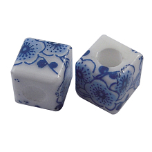 Honeyhandy Handmade Blue and White Porcelain Beads, Cube, Blue, about 10mm long, 10mm wide, 10mm thick, hole: 2.5mm