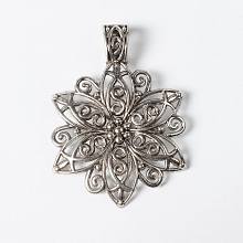 Honeyhandy Tibetan Style Alloy Focal Pendants, Lead Free and Cadmium Free, Fancy Filigree Flower, Antique Silver, 64x46.5x1.5mm, Hole: 11mm