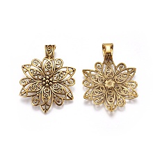 Honeyhandy Tibetan Style Alloy Focal Pendants, Lead Free and Cadmium Free, Fancy Filigree Flower, Antique Golden, 64x46.5x1.5mm, Hole: 11x8mm