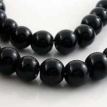 Honeyhandy Glass Beads Strands, Round, Black, about 6mm in diameter, hole: 1mm, about 50pcs/strand, 13 inch