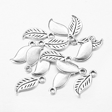 Honeyhandy Tibetan Style Alloy Charms, Leaf, Lead Free and Cadmium Free, Antique Silver, 17x8mm, Hole: 2mm