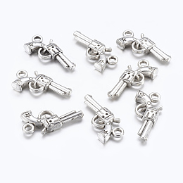 Honeyhandy Gun Alloy Pendants, Revolver Pendant, Lead Free and Cadmium Free, Antique Silver, about 22mm long, 11mm wide, 3mm thick, hole: 2mm