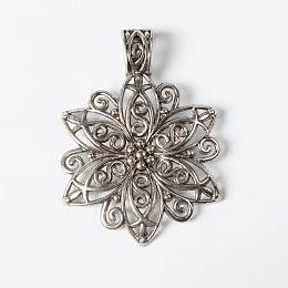 Honeyhandy Tibetan Style Alloy Focal Pendants, Lead Free and Cadmium Free, Fancy Filigree Flower, Antique Silver, 64x46.5x1.5mm, Hole: 11mm