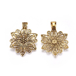 Honeyhandy Tibetan Style Alloy Focal Pendants, Lead Free and Cadmium Free, Fancy Filigree Flower, Antique Golden, 64x46.5x1.5mm, Hole: 11x8mm