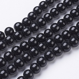 Honeyhandy Glass Beads Strands, Round, Black, about 10mm in diameter, hole: 1mm, about 30pcs/strand, 12 inch