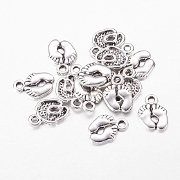 Honeyhandy Tibetan Style Pendants, Baby Feet, Lead Free and Cadmium Free, Antique Silver, about 14mm long, 10mm wide, 2mm thick, hole: 2mm