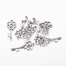 Honeyhandy Tibetan Style Pendants, Skeleton Key, Lead Free and Cadmium Free, Antique Silver, 33mm long, 14mm wide, 2mm thick, hole: 2mm