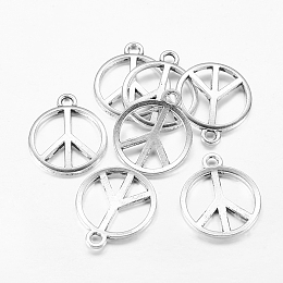 Honeyhandy Tibetan Style Alloy Pendants, Peace Sign, Antique Silver, Lead Free and Cadmium Free, 24x2mm, Hole: 2mm