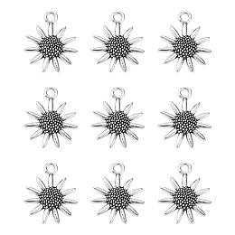 Honeyhandy Lead Free and Cadmium Free! Tibetan Style Sunflower Pendant, Antique Silver, 22x18x3.50mm, Hole: 3mm