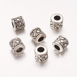 Honeyhandy Antique Silver CCB Plastic Spacer Beads, Craved Column, about 8mm long, 7.5mm wide, hole: 4mm