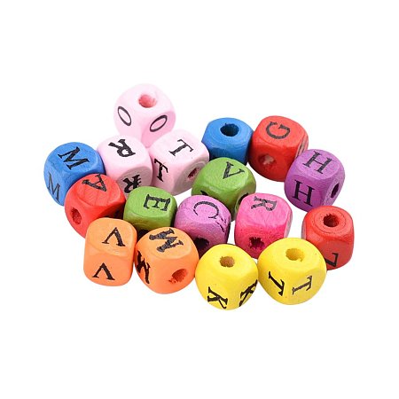 NBEADS Alphabet Cube Dyed Wood Beads Lead Free Mixed Color for Jewelry Making 1190pcs 500g