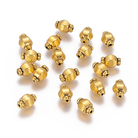 Honeyhandy Tibetan Style Spacer Beads, Antique Golden Color, Lead Free & Cadmium Free, Size: about 7mm in diameter, 10mm long, hole: 1mm