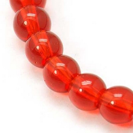 Honeyhandy 4mm Red Transparent Round Glass Beads Strands Spacer Beads, about 4mm in diameter, hole: 0.5mm, about 80pcs/strand, 13 inch