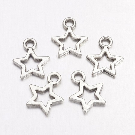 Honeyhandy Antique Silver Tibetan Style Star Pendants, Lead Free and Cadmium Free, 10mm wide, 12mm long, hole: 2mm
