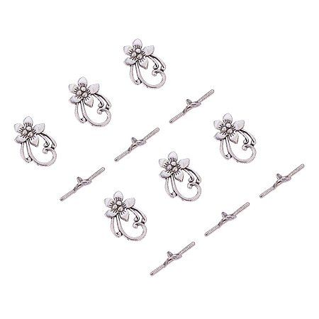 ARRICRAFT 10 Sets Antique Silver Plated Flower Tibetan Silver Toggle Clasps for Jewelry Making