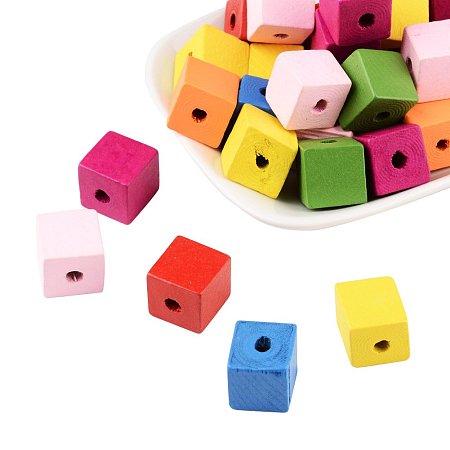 ARRICRAFT 50 Pcs 14mm Mixed Color Cube Wood Beads for Jewelry Making, Kids Crafts, Macramé, Decoration