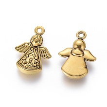 Honeyhandy Tibetan Style Alloy Angel Pendants, Lead Free and Cadmium Free, Antique Golden, 22x16.5x5.5mm, Hole: 2mm