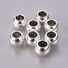 Honeyhandy Large Hole Beads, Alloy European Beads, Lead Free and Cadmium Free, Round, Antique Silver, about 8.5mm long, 11.5mm wide, hole: 6.5mm