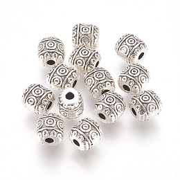 Honeyhandy Tibetan Style Alloy Beads, Lead Free & Cadmium Free, Barrel, Antique Silver, about 6mm in diameter, 6mm long, hole: 1.6mm