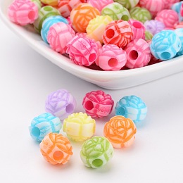 Honeyhandy Mixed Craft Acrylic Rose Flower Beads, about 11mm in diameter, 9.5mm thick, hole: 3mm