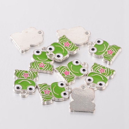 Honeyhandy Alloy Enamel Pendants, Frog, Lead Free and Cadmium Free, Platinum, Colorful, about 16.5mm long, 12.5mm wide, 1mm thick, hole: 2mm