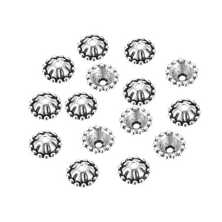 NBEADS 2000 Pcs Tibetan Silver Bead Caps, Lead Free and Cadmium Free, Antique Silver, about 8mm in diameter, 3mm thick, hole: 1mm
