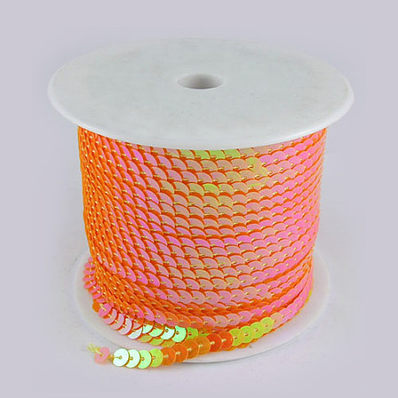 Orange With AB Color Paillette/Sequins Roll, 6mm in diameter, 100 yards/roll