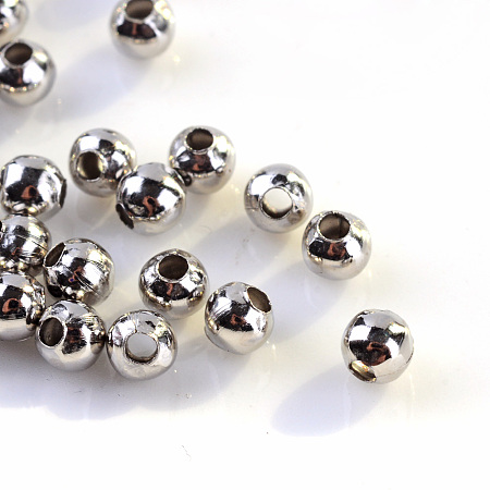 Honeyhandy Iron Spacer Beads, Round, Platinum, 4mm, Hole: 1.5mm, about 630pcs/50g