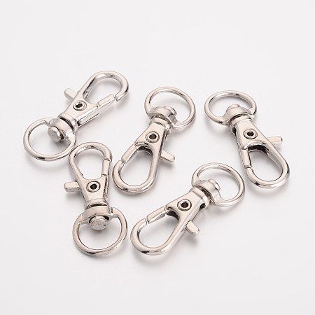 Honeyhandy Alloy Swivel D Rings Lobster Claw Clasps, Swivel Snap Hook, for Webbing Bags Straps, Platinum, 30.5x11x6mm, Hole: 5x9mm