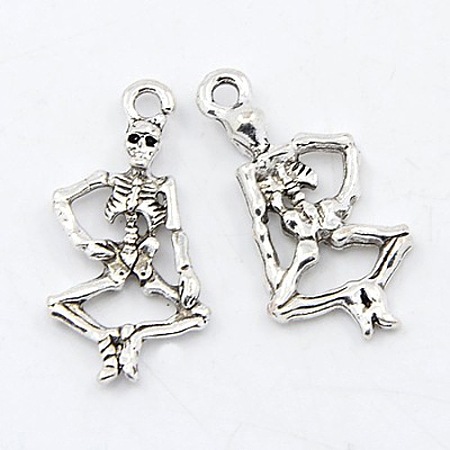 Arricraft Tibetan Style Human Skeleton Punk Alloy Pendants for Halloween Jewelry Making, Antique Silver, about 26mm long, 13.5mm wide, 3.5mm thick, hole: 2mm