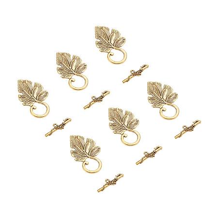 ARRICRAFT 10 Sets Antique Golden Leaf Shape Tibetan Silver Toggle Clasps Lead Free and Cadmium Free for Jewelry Making