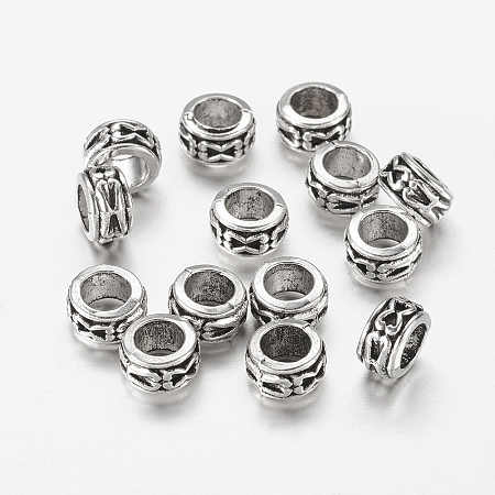 Honeyhandy Tibetan Style Alloy Beads, Large Hole Beads, Lead Free and Cadmium Free, Rondelle, Antique Silver, about 6mm in diameter, 3.5mm thick, hole: 3.5mm
